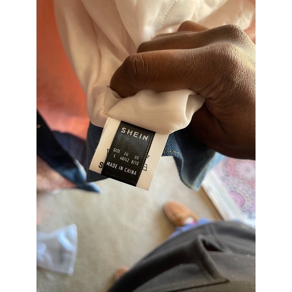 Color Block / Leopard Print Faux Sherpa Denim Jacket (Large) - Picture 3 of 4